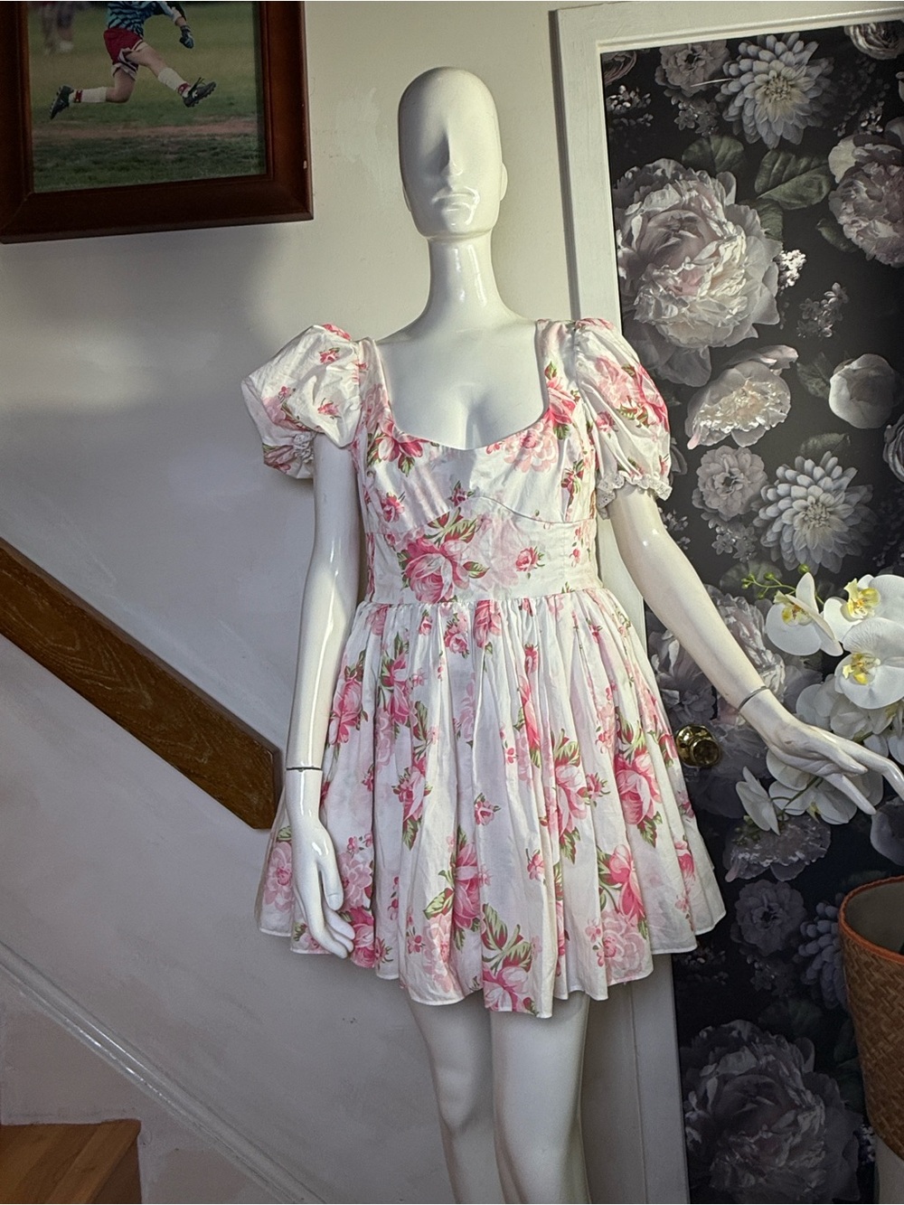 Selkie White Mini Dress with Pink Floral Print - Picture 8 of 10